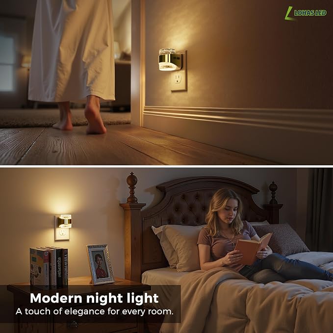 L LOHAS LED Night Light, 2 Pack 3000K Bubble Night Lights Plug into Wall, Acrylic Night Lights with Light Sensor, Adjustable Brightness,Plug in Nightlights for Rooms Bathroom Hallway