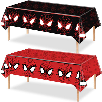 WPDISCZ 4Pcs Spider Birthday Decorations Tablecloths, 54" x 108" Spider Table Cloth Disposable Rectangle Plastic Table Cover for Birthday Party Supplies