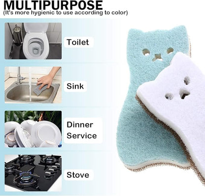 8 Pieces Cat Shape Kitchen Sponge Set Sink Double-Sided Cleaning Dish Sponge for Kitchen, Fruit, Plate, Bathroom, 4 Colors