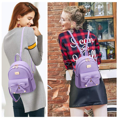 I IHAYNER Girls Bowknot Cute Leather Backpack Mini Backpack Purse for Womens Gold Pink