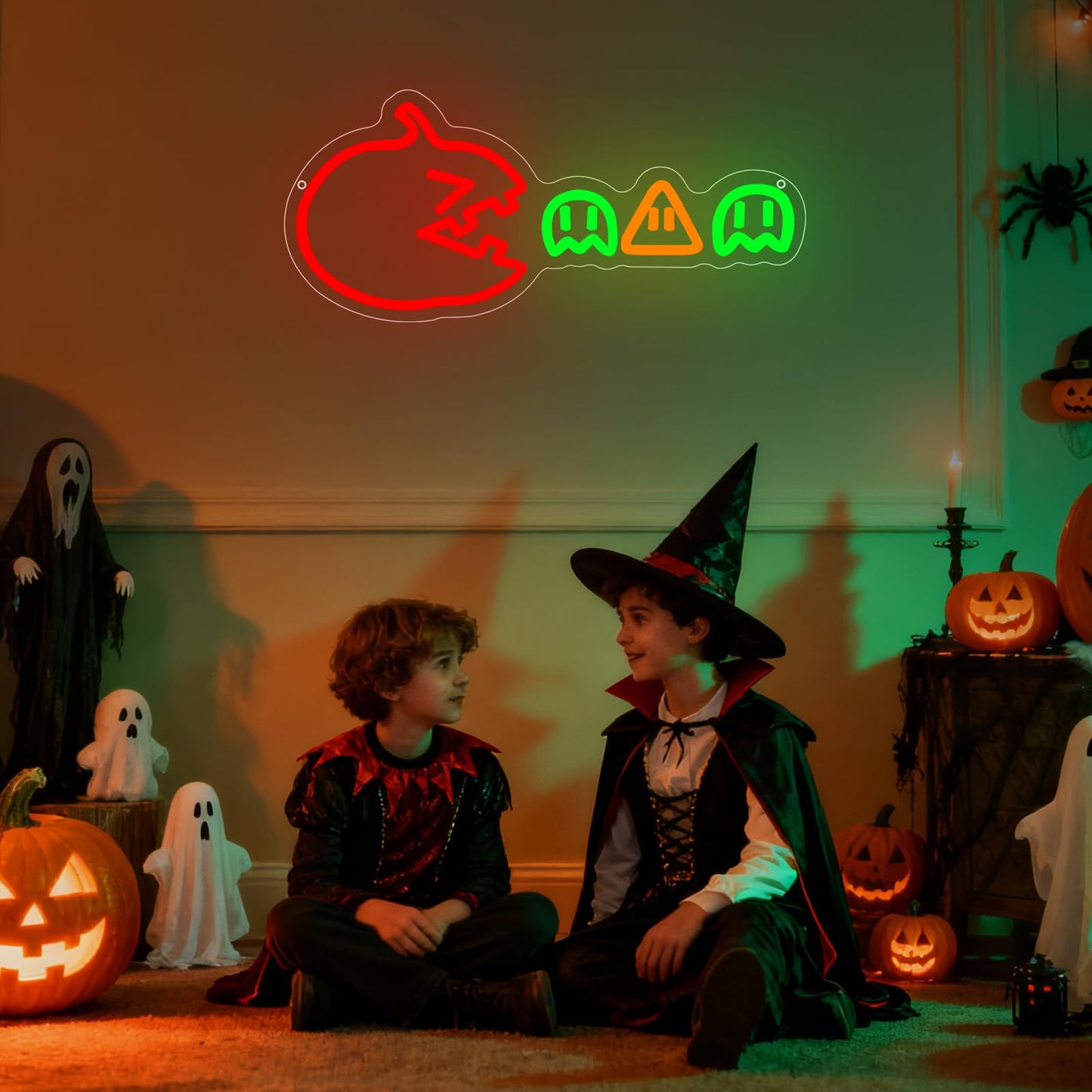 Halloween Gamer Neon Sign, Pumpkin Gaming Led Neon Light Signs for Wall Room Decor LED Lights Lamps for Game Room Doors Party Birthday Christmas Gift for Teenage Boys Dimmable USB Powered(16.5"*7.5")