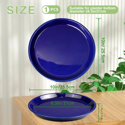 EPFamily Plant Saucer for Outdoors - Ceramic Plant Saucer, 10 Inch Plant Trays for Indoors, Round Flower Pot Saucer, Large Plant Drainage Tray, Plant Plates to Catch Water Blue