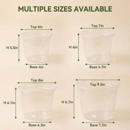 6/7/8/10 Inch Large Clear Nursery Pots with Drainage, 12 Pack Plastic Pots for Plants,Seedling Starter Clear Nursery Pots for Succulents, Flower & Vegetable, Indoor Outdoor Gardening