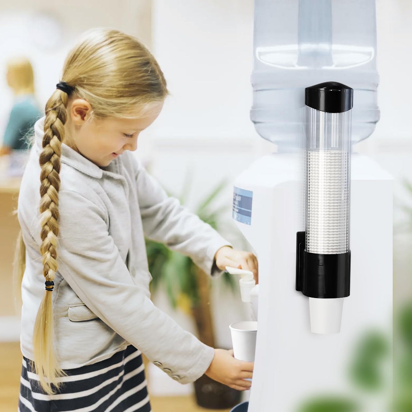 Samhe Cup Dispenser Water Dispenser Cup Holder Pull Type Paper Automatic Remover 7oz - 12oz Cone or Flat Bottom Cups for Home Office Hospital (Black, Large)