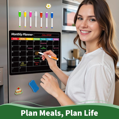 FINDMAG Magnetic Dry Erase Board, 16.5"x11.8" Magnetic Calendar for Planner 2026, Fridge White Board, Monthly Calendar for Fridge with 6 Markers & Eraser for Cleaning Schedule and Checklist