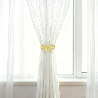 Butterfly Curtain Tiebacks 4 Pack, Gold Metal Curtain Holdbacks, Decorative Boho Curtain Tie Backs for Drapes, Self-Closing Window Curtain Holders for Home Office Cafe Balcony (Gold)