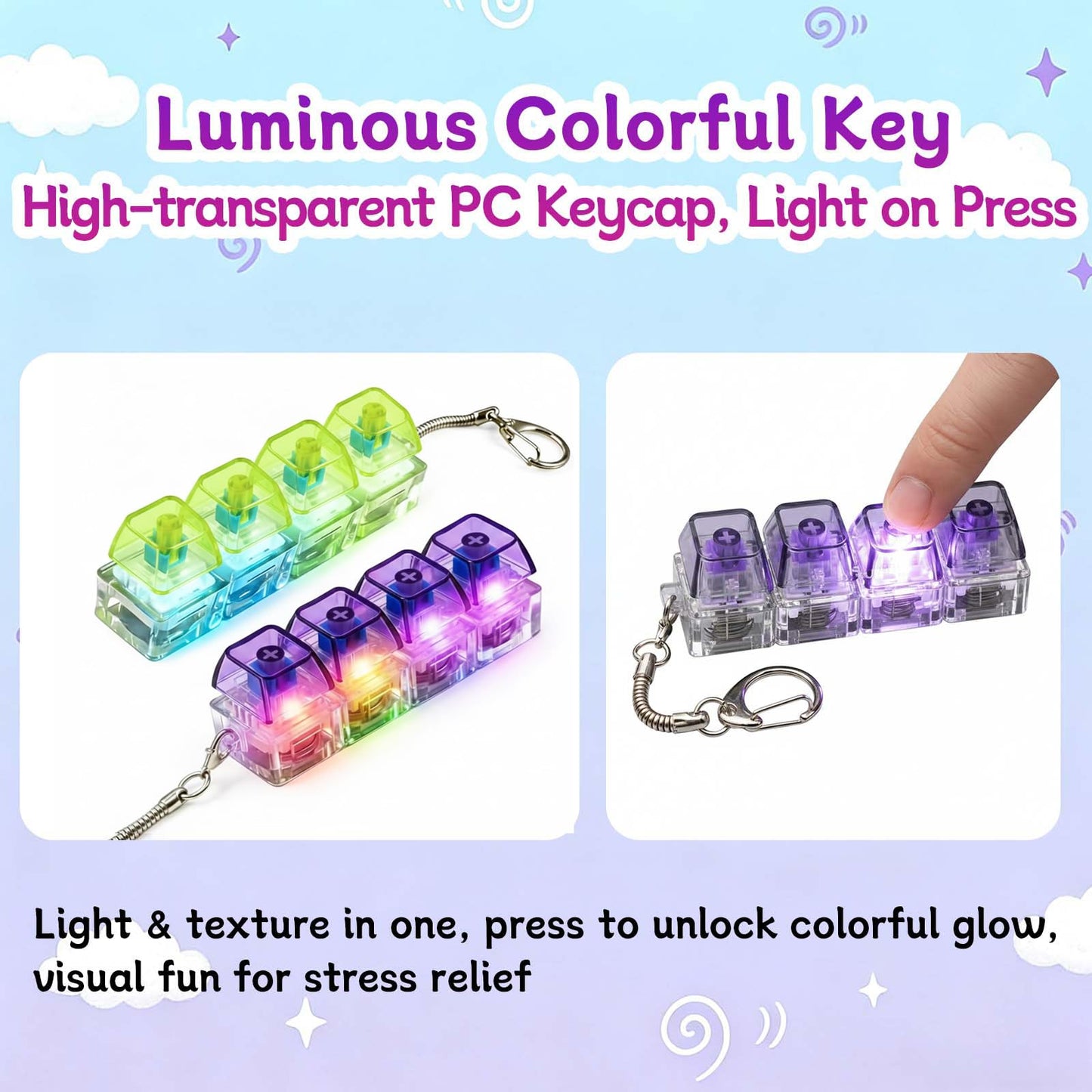Keyboard Fidget Toy, Keyboard Clicker with LED Light, Keyboard Fidget Keychain, Keyboard Button Finger Clicker for Anxiety Relief