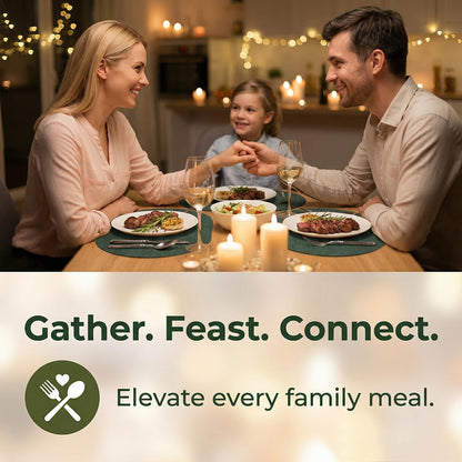 BARTHKIT Placemats Set of 6 - Washable Heat Resistant Table Placemats - Wipeable Faux Leather Oval Place Mats, Waterproof Table Mats for Dining Table, Green