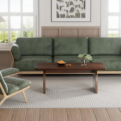Farmhouse Coffee Table for Living Room - Dark Wood Rustic Rectangle Coffee Table Walnut, Solid Wooden Brown Center Table