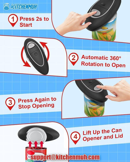 One Touch Electric Can Opener Fits Almost All Can Sizes for Seniors with Arthritis, Hand Held Battery Operated Can Opener with Smooth Edge, Food Safe Kitchen Gadgets Automatic Can Opener for Kitchen