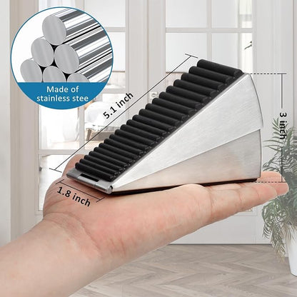 Optish Heavy Duty Door Stopper, Adjustable Spring Large Stopper, 3 Inches High Tall Wedge Stoppers for Bottom of Door, Door Stop Suits Wood, Carpet, Tiles, Home, Heavy Door, Silver