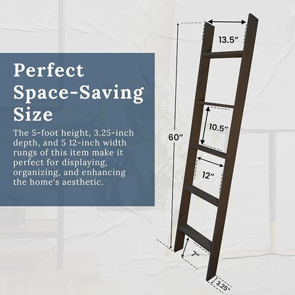 BARNWOODUSA Throw Blanket Ladder – Fully Assembled Reclaimed Wood – Rustic Decorative Ladder for Towels, Quilts, & More – Perfect Farmhouse Decor for Bathroom, Porch, or Living Room,5ft.