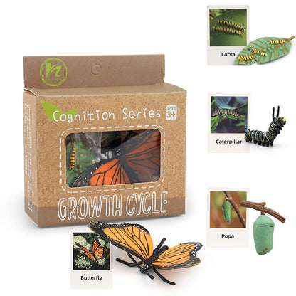 MIKNEKE Montessori Life Cycle Animal Figures with Flash Cards, Plastic Insects Monarch Butterfly Kit Caterpillar Toy for Kids, Realistic Animal Figurines (Butterfly)