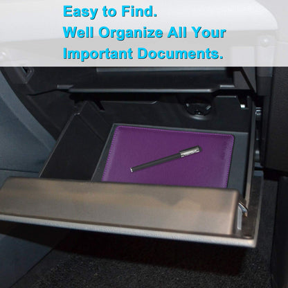 Wisdompro Car Registration and Insurance Holder - Premium PU Leather Vehicle Glove Box Organizer Wallet for Document, License, Card and Other Essentials (Purple)