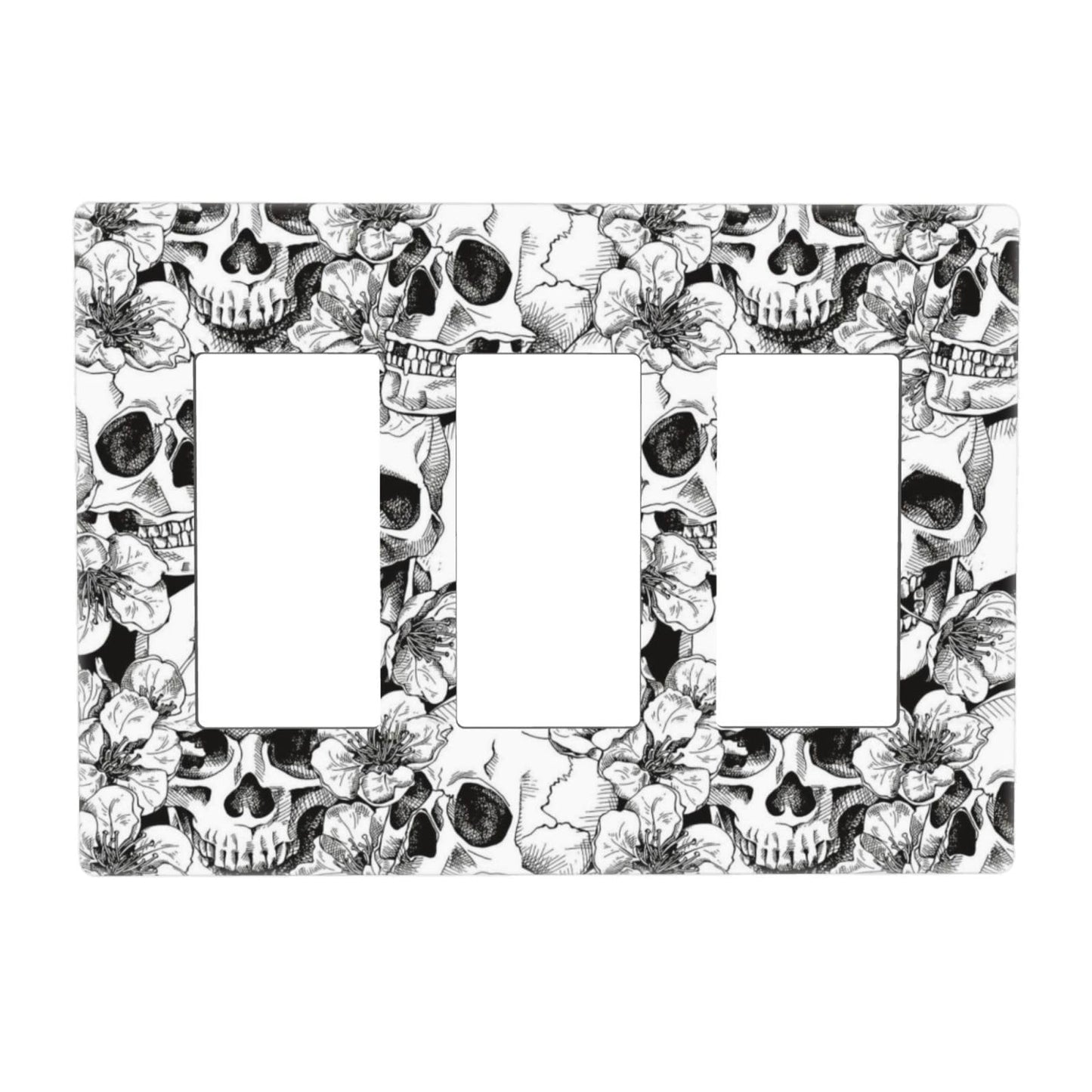 Gothic Skull Floral Skeleton 3 Gang Triple Rocker/Decorator Light Switch Wall Plate Cover Decorative GFCI Electrical Faceplate Switchplate Dimmer