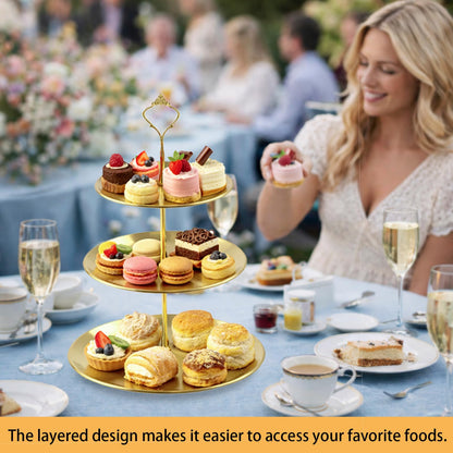 MOSIOBERDAVIAN 3 Pcs 3 Tier Stainless Steel Cupcake Stand, Gold Tiered Dessert Stand for Wedding, Birthday Party, Baby Shower, Tea Party, Graduation Ball (Gold)