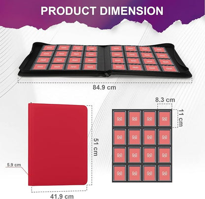 16 Pocket Toploader Binder,Holds 640 Top Loaders,Top Loader Binder for 3" x 4"Rigid Cards,Sleeves Card Collection Binder,20 Double Sided Pages,Compatible with Trading & Sports Holder (16Red)