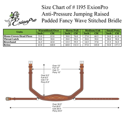 ExionPro Exion Anti-Pressure Anatomic English Jumping Leather Horse Padded Bridle with Reins- Havana Brown, Cob Size