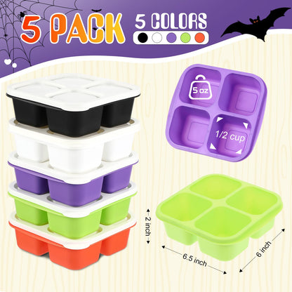 Honeydak 5 Pack Snack Containers 4 Compartment Bento Snack Boxes Reusable Lunchable Containers with Lids Divided Meal Prep Lunch Food Storage Box for School Work Travel(Halloween,Equal)