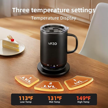 Self Heating Coffee Mug,High-Capacity- 18 oz, 180 Min Battery Life, Smart Heated Coffee Mug，Smart Mug, Simple Temperature Control Operation, Gifts for Family Members (Black)