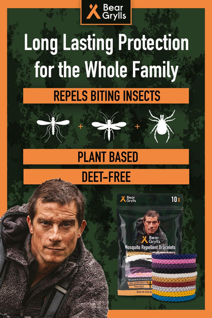 Bear Grylls Mosquito Repellent Bracelets | Crafted for Adventure | Adjustable Leather | DEET-Free | Long-Lasting Protection | Pack of 10