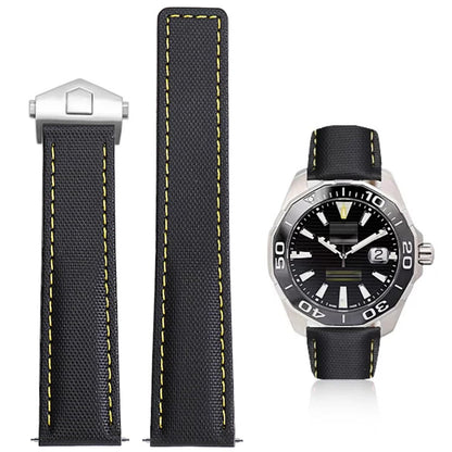 Nizonlaie Nylon Leather Watch Band Quick Release Waterproof Oxford Fiber Nylon Genuine Leather Deployant Watch Band Strap Nylon Leather Universal Replacement Bracelet Strap 20mm 22mm for Men Women