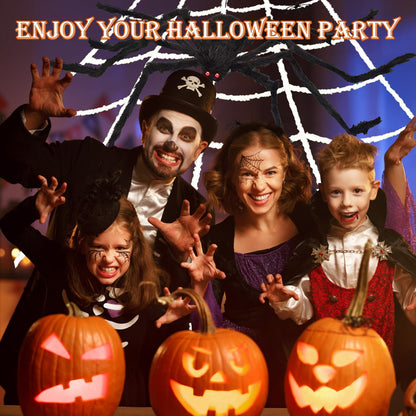 AYSOW 275" Halloween Triangle Spider Web and 59" Giant Spider Decorations Set with Stretch Cobweb - Halloween Party Supplies for Indoor Home Yard Patio Garden Haunted House Decor
