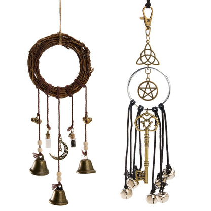 2 Pieces Witch Bells for Door Knob, Witch Wind Chimes Hanger Protection, Witchcraft Supplies Witchy Things, Magic Witching Bell Wreath Decor for Home Door Room (Black-New)