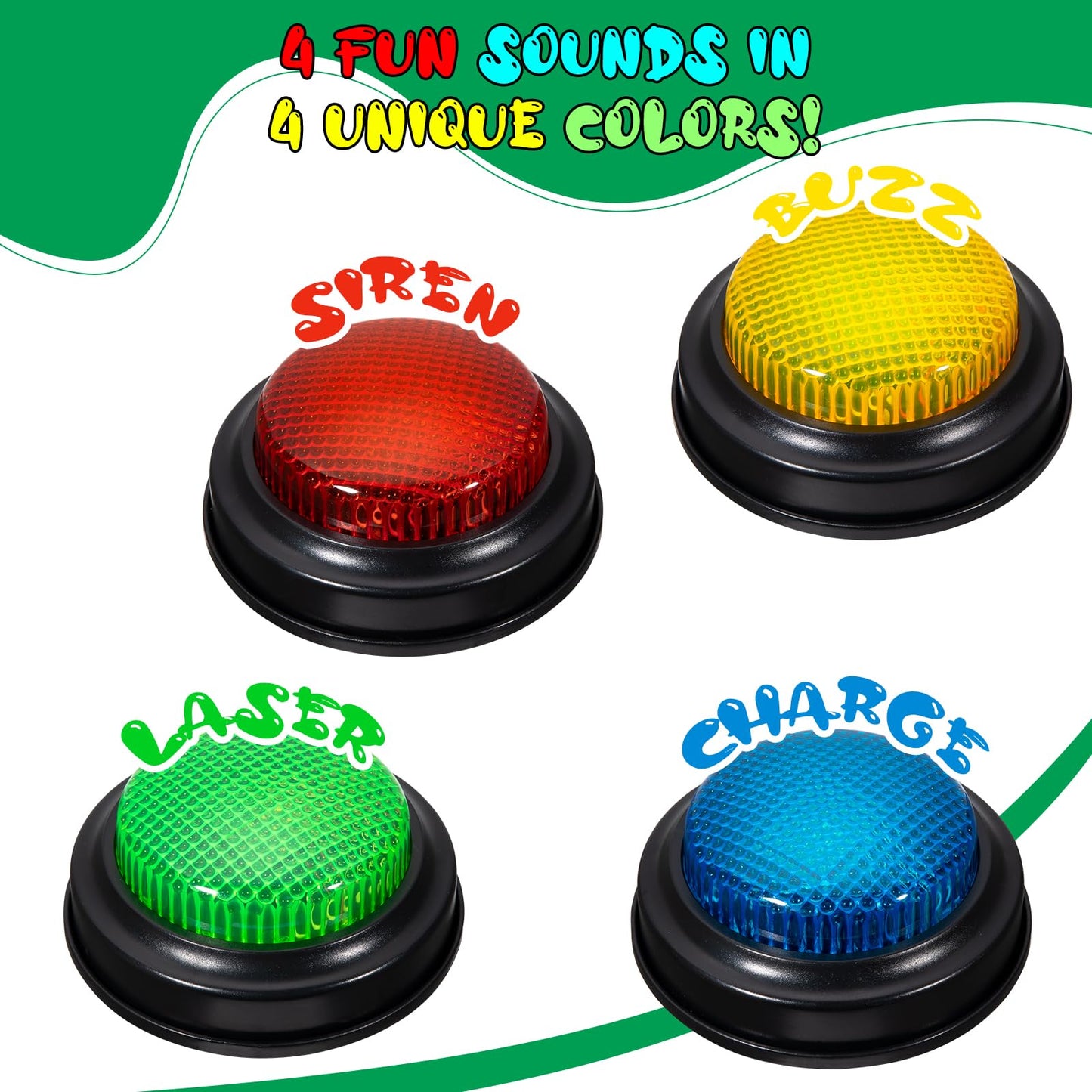 YTZRLO Set of 4 Trivia Game Buzzers with Lights & Sound, Family Feud & Jeopardy Quiz Buttons for Classroom, Party Games, Red/Blue/Yellow/Green