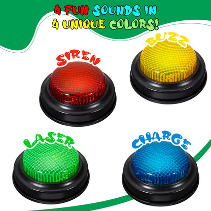 YTZRLO Set of 4 Trivia Game Buzzers with Lights & Sound, Family Feud & Jeopardy Quiz Buttons for Classroom, Party Games, Red/Blue/Yellow/Green