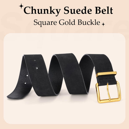 WERFORU Women Wide Chunky Belt for Dresses Fashion Thick Suede Belt with Big Gold Buck,Black
