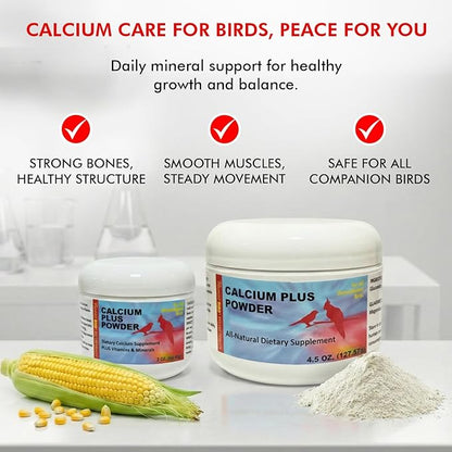 Morning Bird Calcium Plus Powder for Birds 4.5 oz – Calcium Supplement with Vitamin & Protein Powder – Supports Bone Health, Muscle Function & Digestive Balance – Easy-to-Mix Calcium Formula