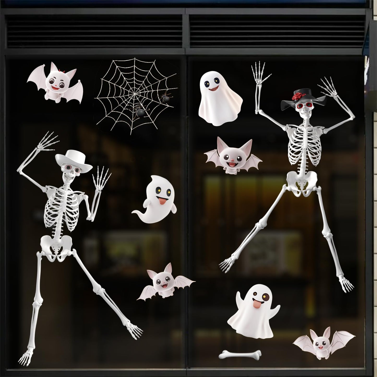 Extra Large Halloween Window Clings Decorations for Glass Window, Halloween Giant Skeleton Window Stickers for Indoor Bathroom Glass Door Decor Home Office Haunted House Party Supplies