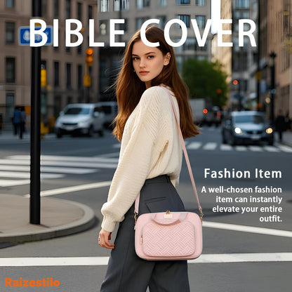 Bible Cover for Women Bible Case, Large Bible Bag, Bible Study Supplies Bible Journaling Kit Book Carrying Case with Bible Highlighters Tabs, Valentines Day Christian Gifts for Women (Pink)