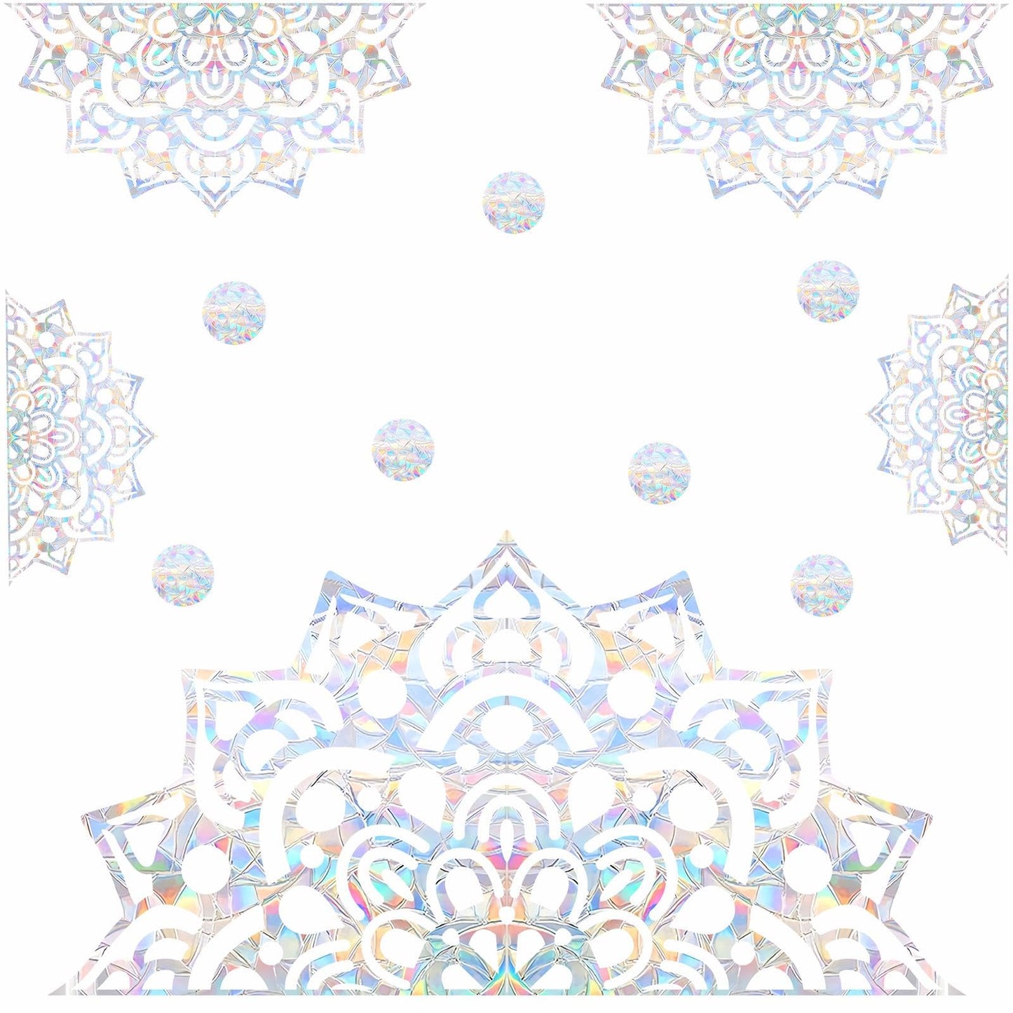Large Mandala Window Clings for Glass Windows Big Mandala Window Stickers Lotus Flower Window Decals Static Cling Anti-Collision Window Stickers for Bird Strikes Sun Catcher Rainbow Stickers