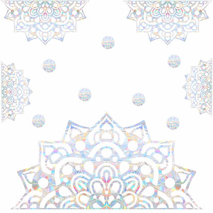 Large Mandala Window Clings for Glass Windows Big Mandala Window Stickers Lotus Flower Window Decals Static Cling Anti-Collision Window Stickers for Bird Strikes Sun Catcher Rainbow Stickers
