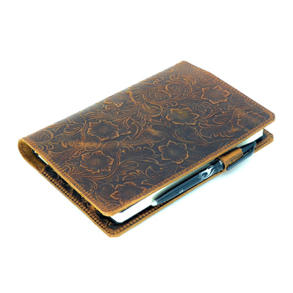 JJNUSA Leather Cover Compatible With Leuchtturm1917 Composition B5 7" x 10" Notebook Travel Journal Cover Distressed Refillable Writing Diary Flower Brown