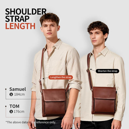 Augus Leather Messenger Shoulder Crossbody Bag for Men Work Business Vintage Magnetic Buckle Big Capacity Adjustable straps (Brown red)