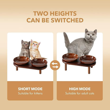 Havniva Elevated Cat Bowls Raised Ceramic Cat Bowl, 5.7” Wide Opening Cat Food Bowl Whisker Friendly Cat Dish Anti-Slip with Wood Stand, Shallow Pet Food & Water Bowl for Indoor Cats