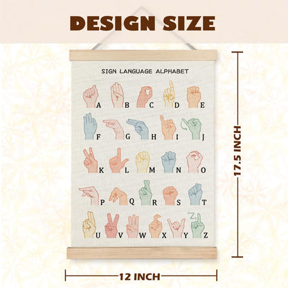 LUVADIAN Asl Alphabet Poster Hanger Frame,Sign Language Poster,Alphabet Posters for Classroom Wall,Sign Language Book for Kids,Toddler Learning Posters for Nursery Kids Room,12x16 Inches