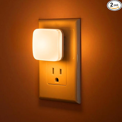Amber Night Lights Plug into Wall, Nightlights With Light Sensor Dusk to Dawn, 0.3W Square Plug in Night Light for Kids, Amber Night Light for Bathroom Bedroom Kitchen, 2 Pack LED Night Lights