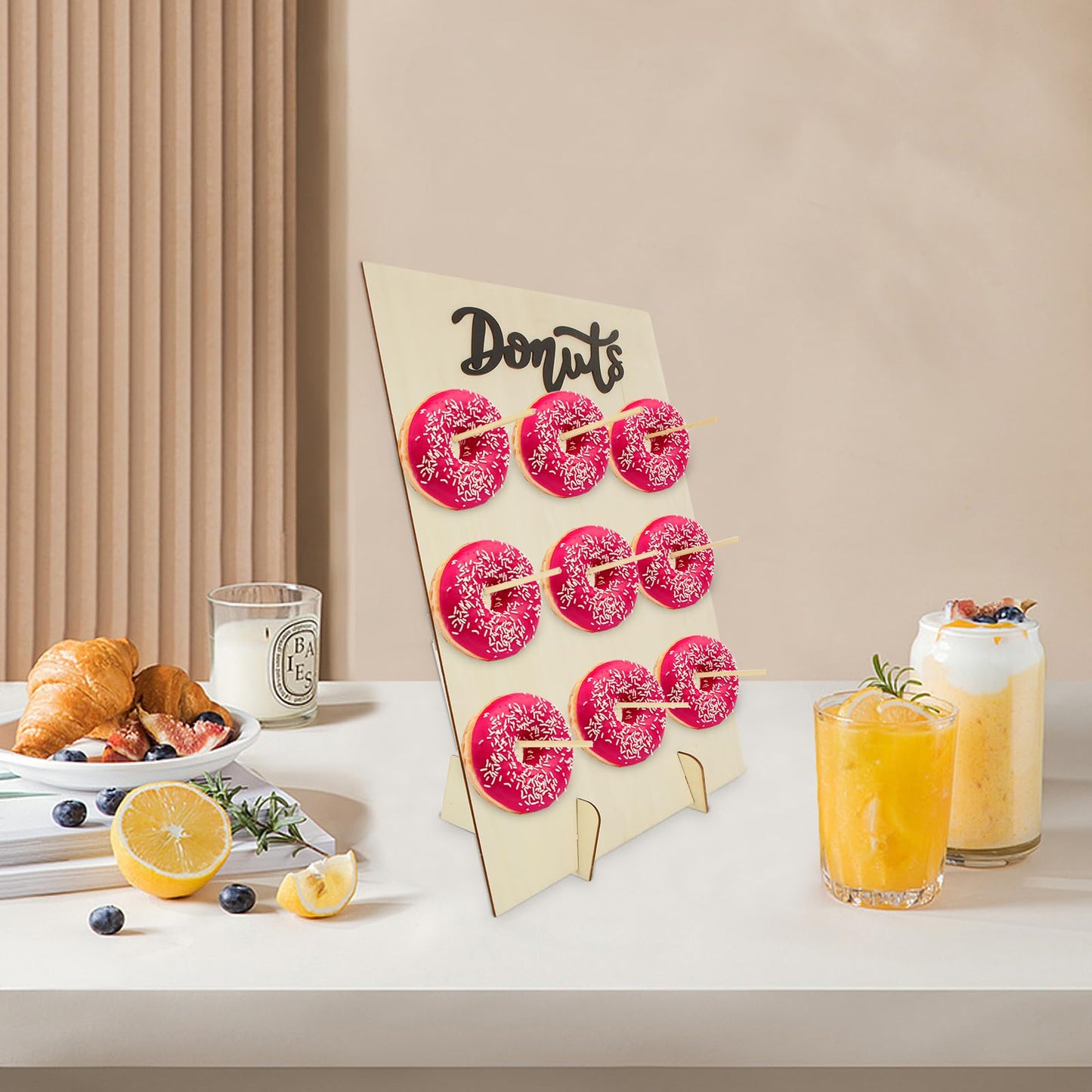 SHUESS 3 PCS Donut Wall Display Stand, Wood Donut Display Board, Donut Holder Board Stand, Wall Stands Display Board, Donut Stand Wood Decorate for Party, Wedding, Birthday, Party, Holds 9 Donuts