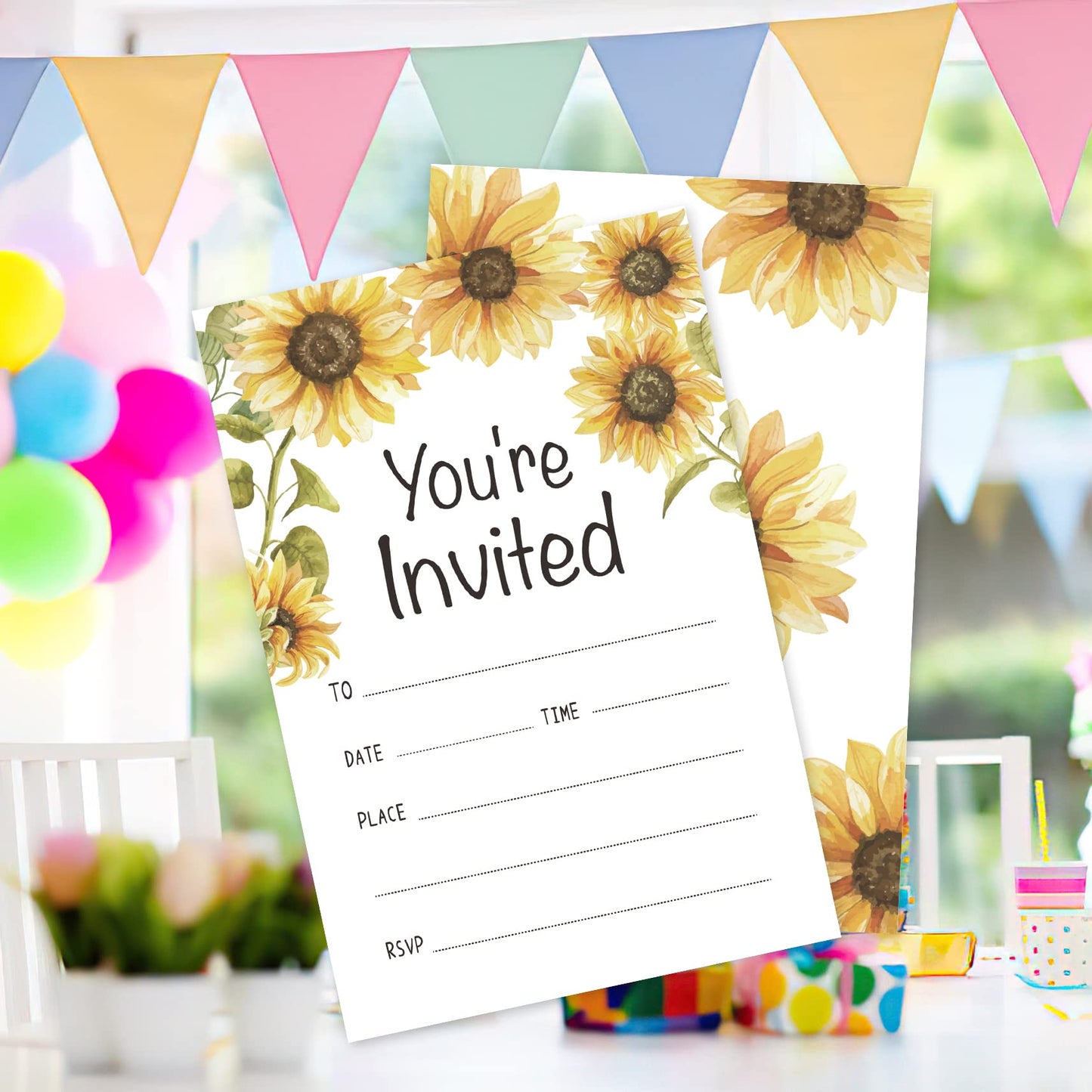 20 Sets You're Invited Sunflower Invitations With Envelopes,Sunflower Rustic Double-sided Printed Invitation Invite Cards for Wedding Bridal Shower Baby Shower Birthdays and Housewarming Parties