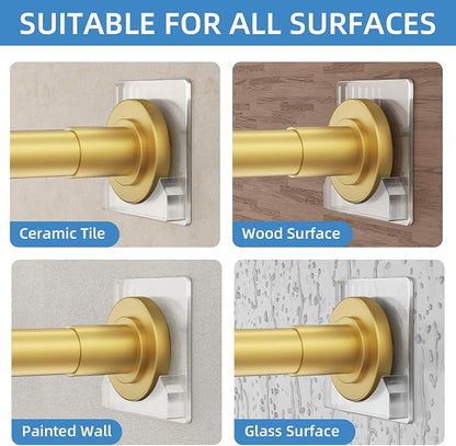 CorkLatta Gold Shower Curtain Rod,1 Inch Diameter Stainless Steel Adjustable Spring Tension Rods 32 to 92",with Holders,Anti-Slip,Curtain Rods No Drilling(1 Pack)