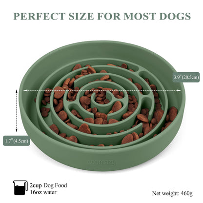Coomazy Slow Feeder Dog Bowls, Silicone Dog Bowl with Suction Cups, Slow Feeder & Non-Slip Design, Boredom and Anxiety Reducer, Suitable for All Breed Dogs, Avocado Green