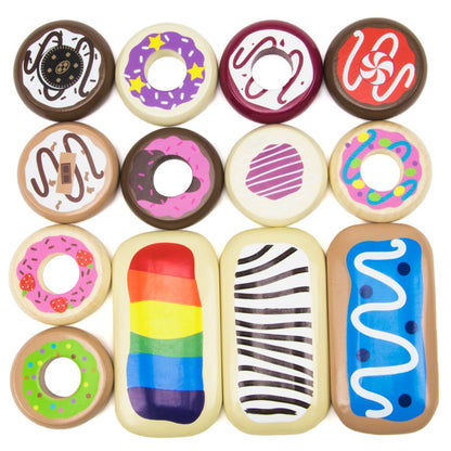 Baker's Dozen Wooden Donuts, 13 Assorted Colorful Wood Eats! Pastries by Imagination Generation