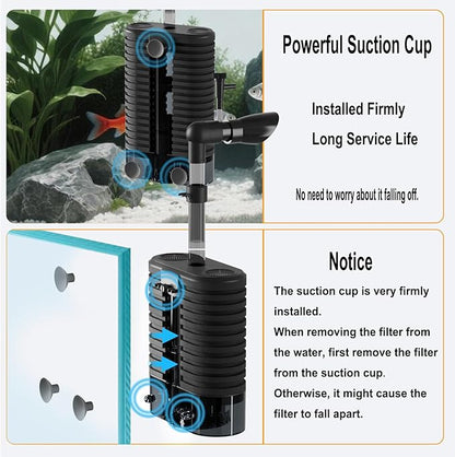 Carefree Fish Aquarium USB Sponge Filter Quiet for 20~60Gal Fish Tank for Saltwater and Freshwater with Biochemical Filtration Balls and Fluidized Beds