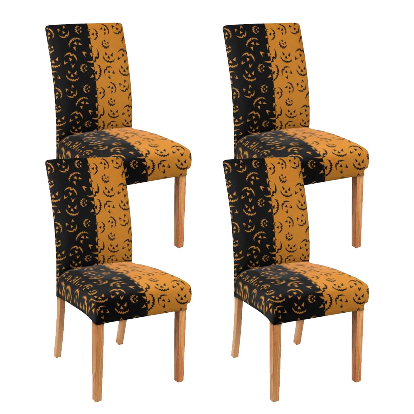 Qeenking 4 Pcs Halloween Dining Chair Covers, Spooky Pumpkin Stretch Removable Washable Seat Slipcovers, Horror Scary Kitchen Dining Room Hotel Decor