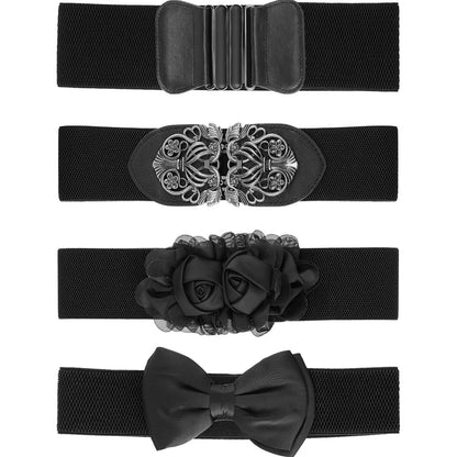 Chuangdi 4 Pieces Women Vintage Wide Waist Belt Black Belt for Dress Elastic Stretch Retro Waistband for Jeans Pants(Rustic Style)