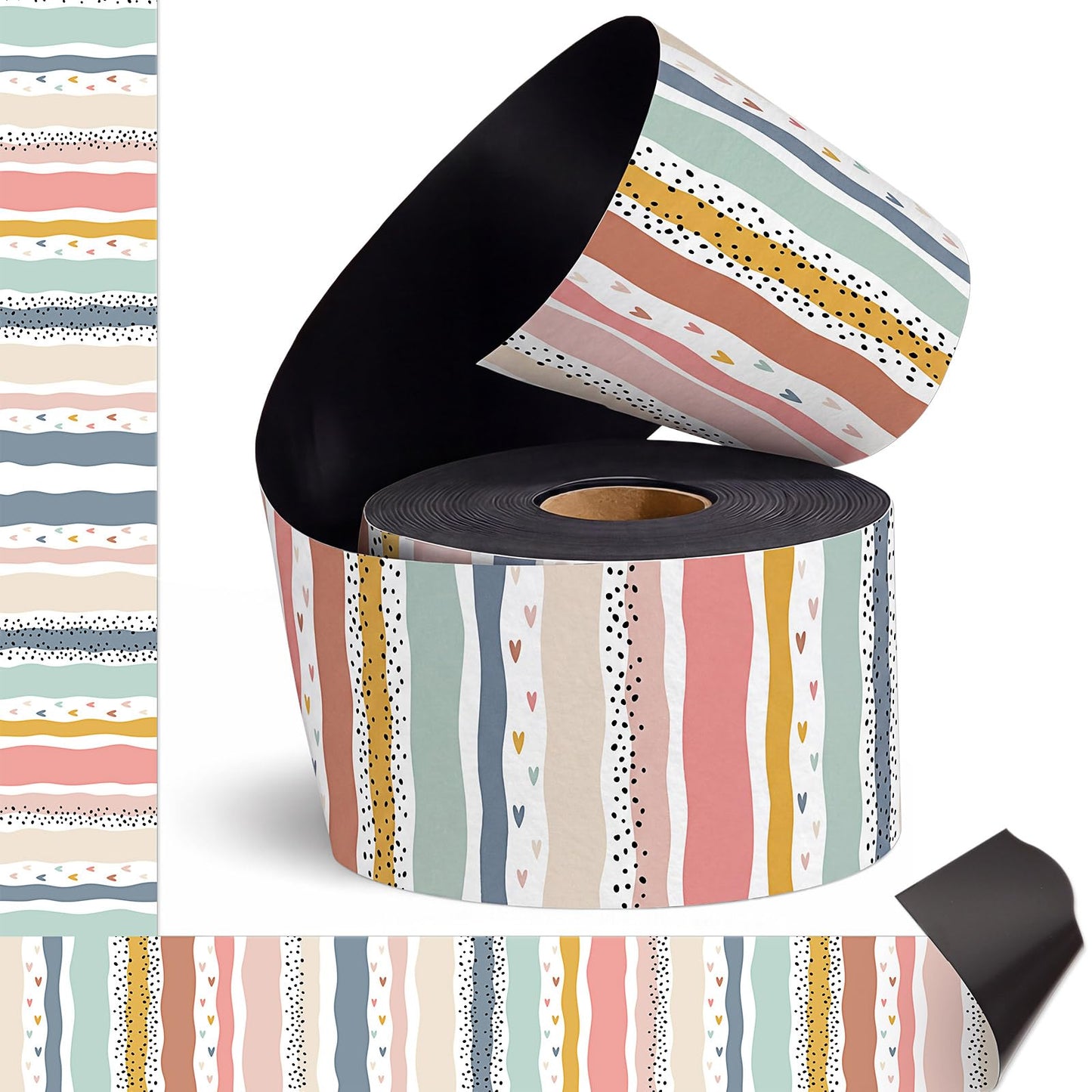 Tenceur 48 ft x 2.76 Inch Magnetic Borders for Whiteboard Decoration, Boho Polka Dots Stripes Magnetic Bulletin Board Border Set for Summer Classroom Office Chalkboard Poster Board Decor